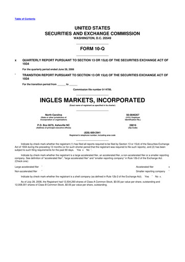 Miniature Ingles Markets 10-Q Rapport trimestriel  