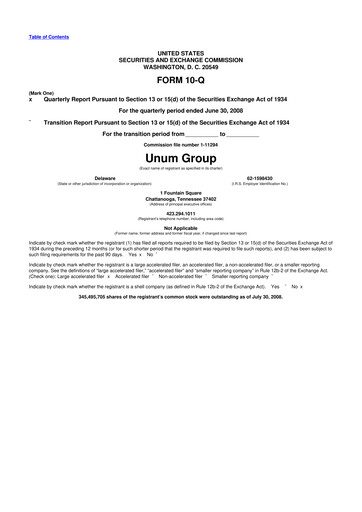 Thumbnail Unum 10-Q Quarterly Report FY 