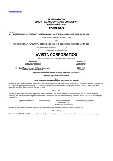 Thumbnail Avista
 10-Q Quarterly Report FY 