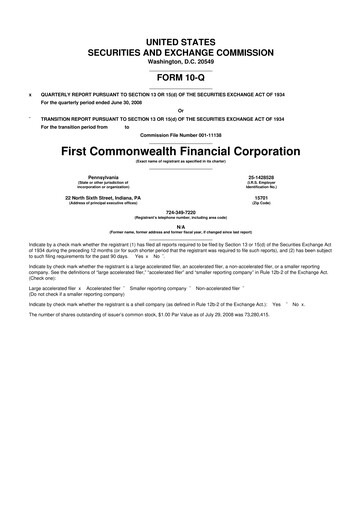 Thumbnail First Commonwealth Financial Corp 10-Q Quarterly Report FY 
