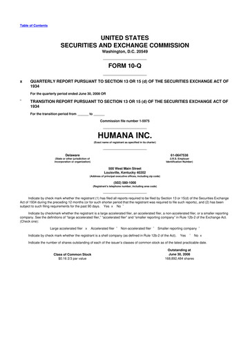 Thumbnail Humana 10-Q Quarterly Report FY 