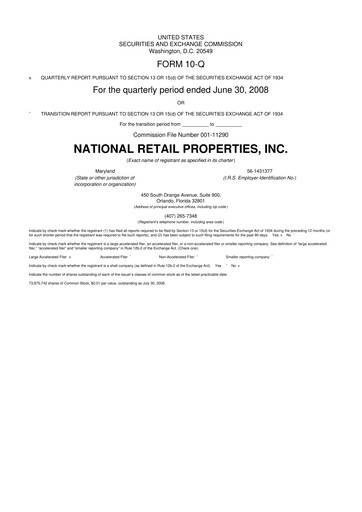 Thumbnail NNN REIT 10-Q Quarterly Report FY 
