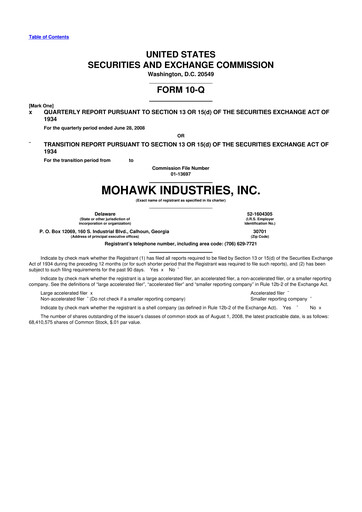 Thumbnail Mohawk Industries
 10-Q Quarterly Report FY 