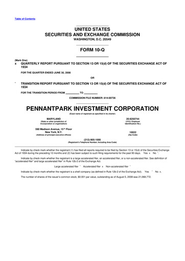 Thumbnail PennantPark Investment 10-Q Quarterly Report FY 