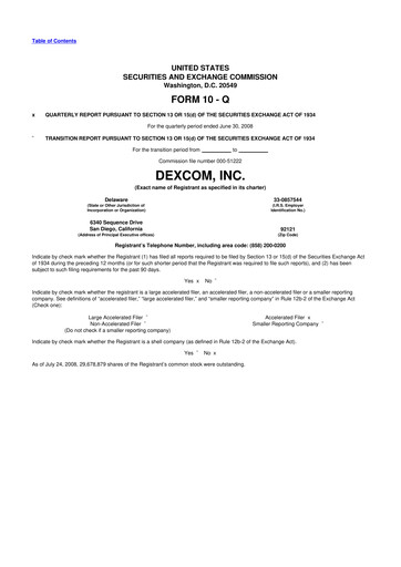 Thumbnail DexCom 10-Q Quarterly Report FY 