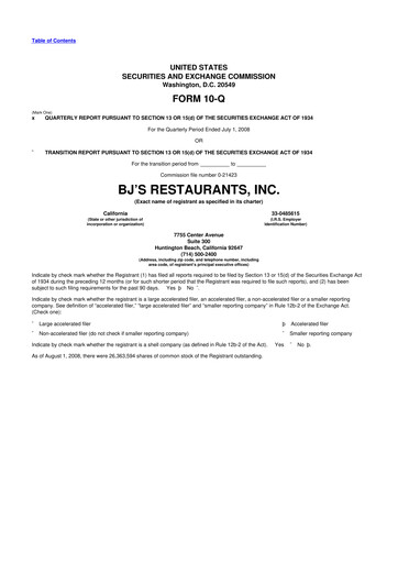 Thumbnail BJ's Restaurants
 10-Q Quarterly Report FY 