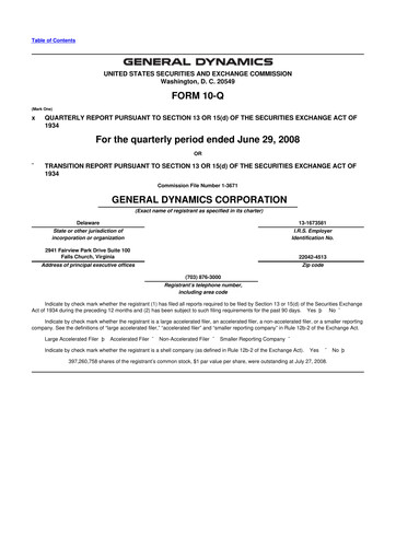 Thumbnail General Dynamics 10-Q Quarterly Report FY 