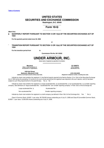 Thumbnail Under Armour
 10-Q Quarterly Report FY 