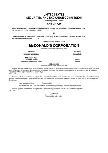 Thumbnail McDonald 10-Q Quarterly Report FY 