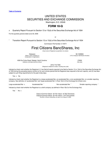 Thumbnail First Citizens BancShares
 10-Q Quarterly Report FY 