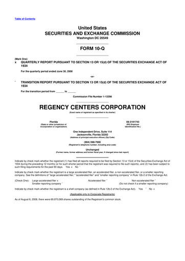 Thumbnail Regency Centers
 10-Q Quarterly Report FY 