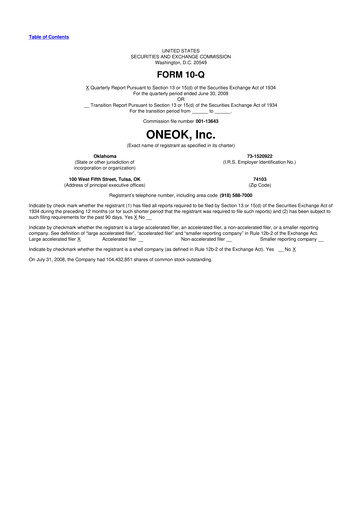 Thumbnail Oneok 10-Q Quarterly Report FY 