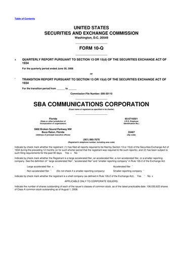 Thumbnail SBA Communications 10-Q Quarterly Report FY 