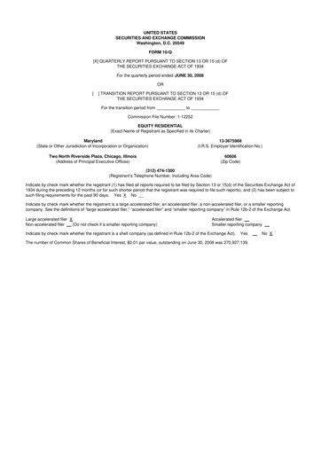 Thumbnail Equity Residential
 10-Q Quarterly Report FY 