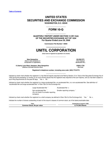 Miniature Unitil Corporation
 10-Q Rapport trimestriel  