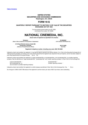 Thumbnail National CineMedia 10-Q Quarterly Report FY 
