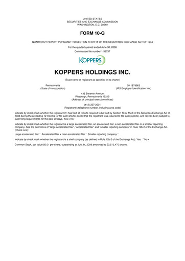 Vorschaubild Koppers Holdings 10-Q Quartalsbericht  