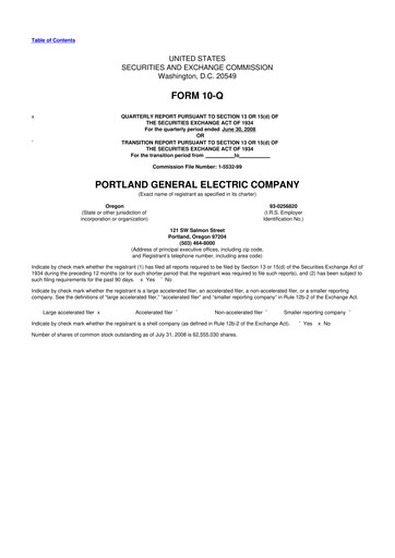 Thumbnail Portland General Electric
 10-Q Quarterly Report FY 
