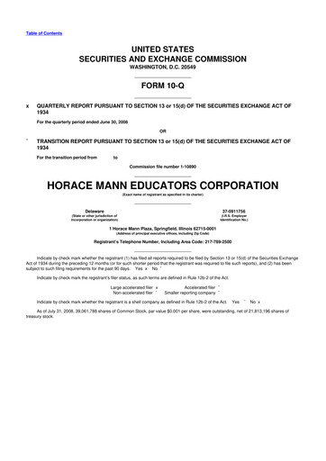 Thumbnail Horace Mann Educators 10-Q Quarterly Report FY 