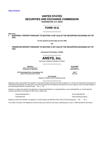 Thumbnail Ansys 10-Q Quarterly Report FY 