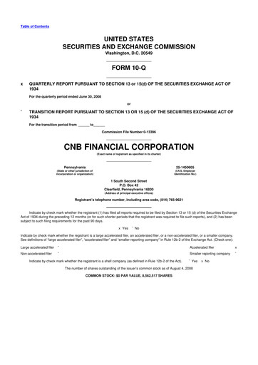 Thumbnail CNB Financial Corp 10-Q Quarterly Report FY 