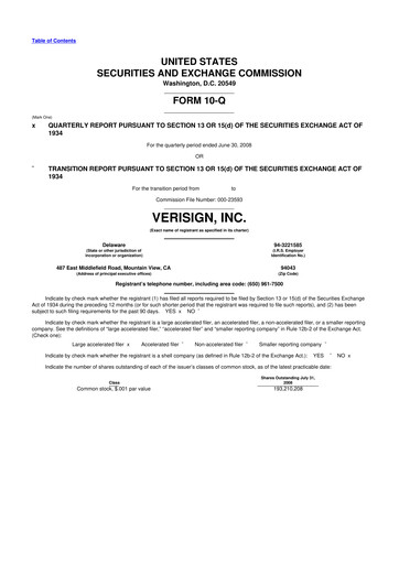 Thumbnail VeriSign 10-Q Quarterly Report FY 