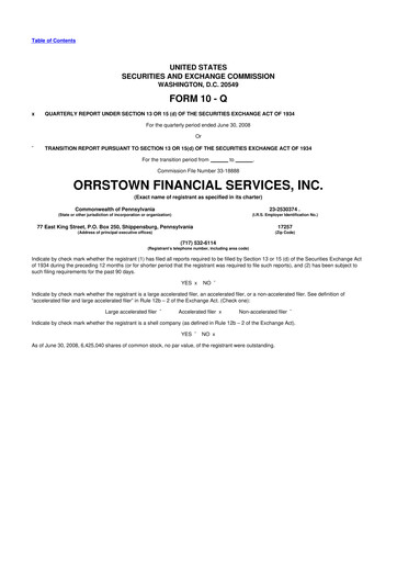 Miniature Orrstown Financial Services 10-Q Rapport trimestriel  