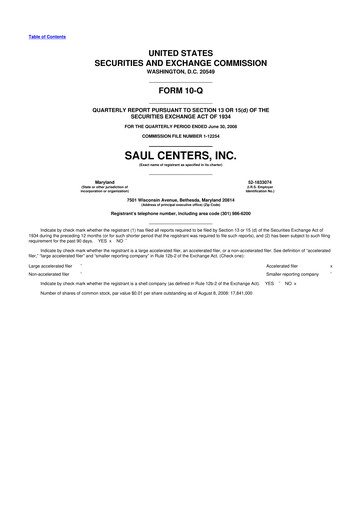 Thumbnail Saul Centers 10-Q Quarterly Report FY 