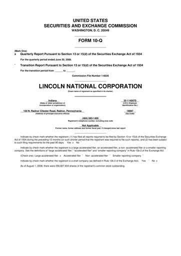 Thumbnail Lincoln National Corporation 10-Q Quarterly Report FY 