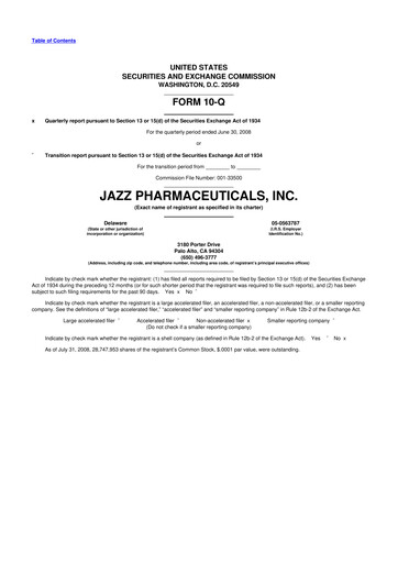 Vorschaubild Jazz Pharmaceuticals 10-Q Quartalsbericht  