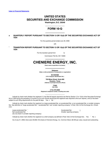 Thumbnail Cheniere Energy
 10-Q Quarterly Report FY 