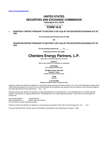 Thumbnail Cheniere Energy
Partners 10-Q Quarterly Report FY 