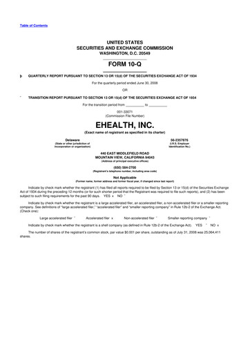 Miniature eHealth 10-Q Rapport trimestriel  