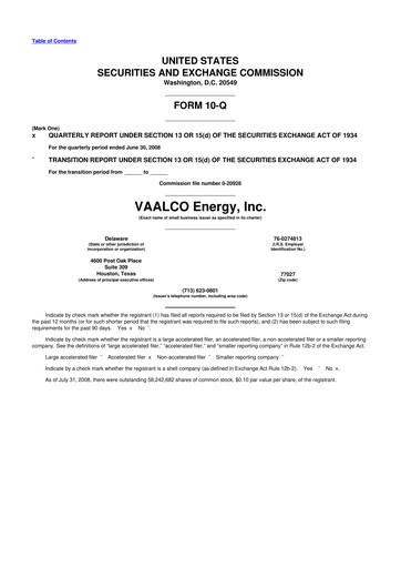Miniature Vaalco Energy
 10-Q Rapport trimestriel  
