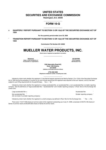 Miniature Mueller Water Products
 10-Q Rapport trimestriel  