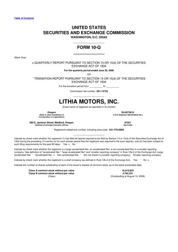 Thumbnail Lithia Motors 10-Q Quarterly Report FY 