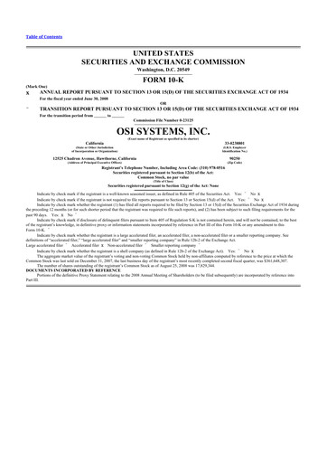 Thumbnail OSI Systems
 10-K Annual Report 