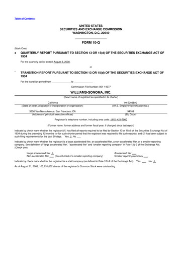 Thumbnail Williams-Sonoma 10-Q Quarterly Report FY 