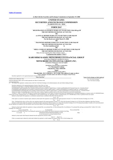 Thumbnail Mitsubishi UFJ Financial 20-F Annual Report 