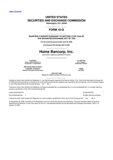 Thumbnail Home Bancorp
 10-Q Quarterly Report FY 