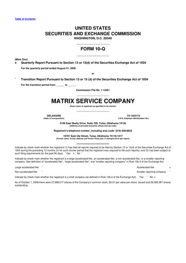 Miniature Matrix Service Company 10-Q Rapport trimestriel  