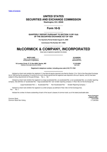 Thumbnail McCormick & Company
 10-Q Quarterly Report FY 