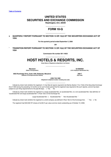 Thumbnail Host Hotels & Resorts
 10-Q Quarterly Report FY 