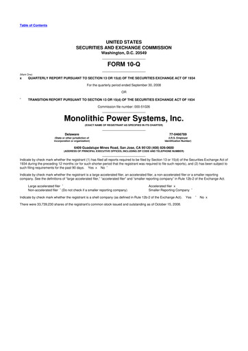 Thumbnail Monolithic Power Systems 10-Q Quarterly Report FY 