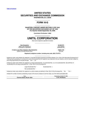 Miniature Unitil Corporation
 10-Q Rapport trimestriel  