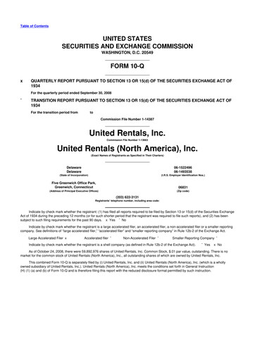 Thumbnail United Rentals
 10-Q Quarterly Report FY 