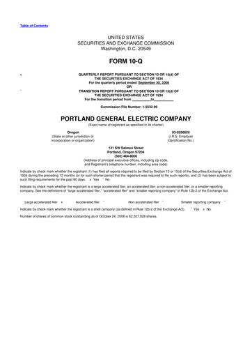 Thumbnail Portland General Electric
 10-Q Quarterly Report FY 