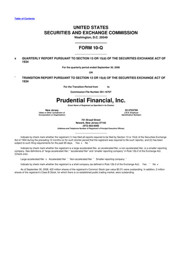 Thumbnail Prudential Financial 10-Q Quarterly Report FY 