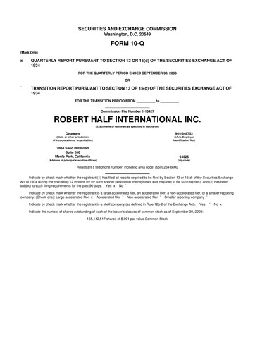 Thumbnail Robert Half 10-Q Quarterly Report FY 