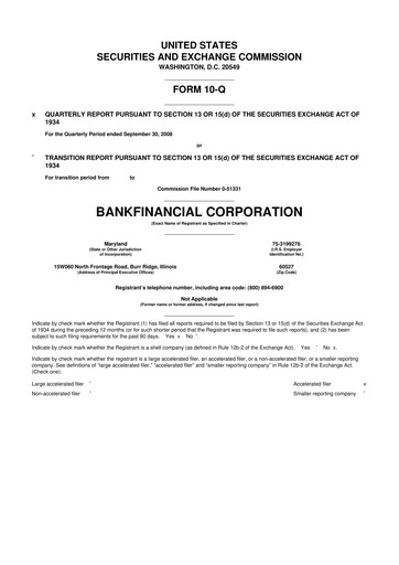 Thumbnail BankFinancial 10-Q Quarterly Report FY 